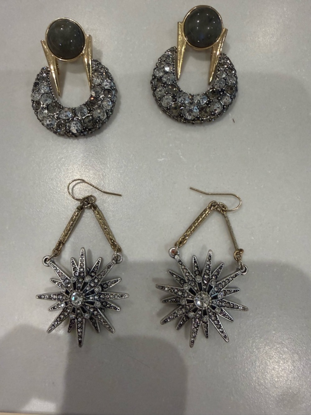 Lulu Frost Silver Crystal Starburst Dangle Earrings with Gold Accents